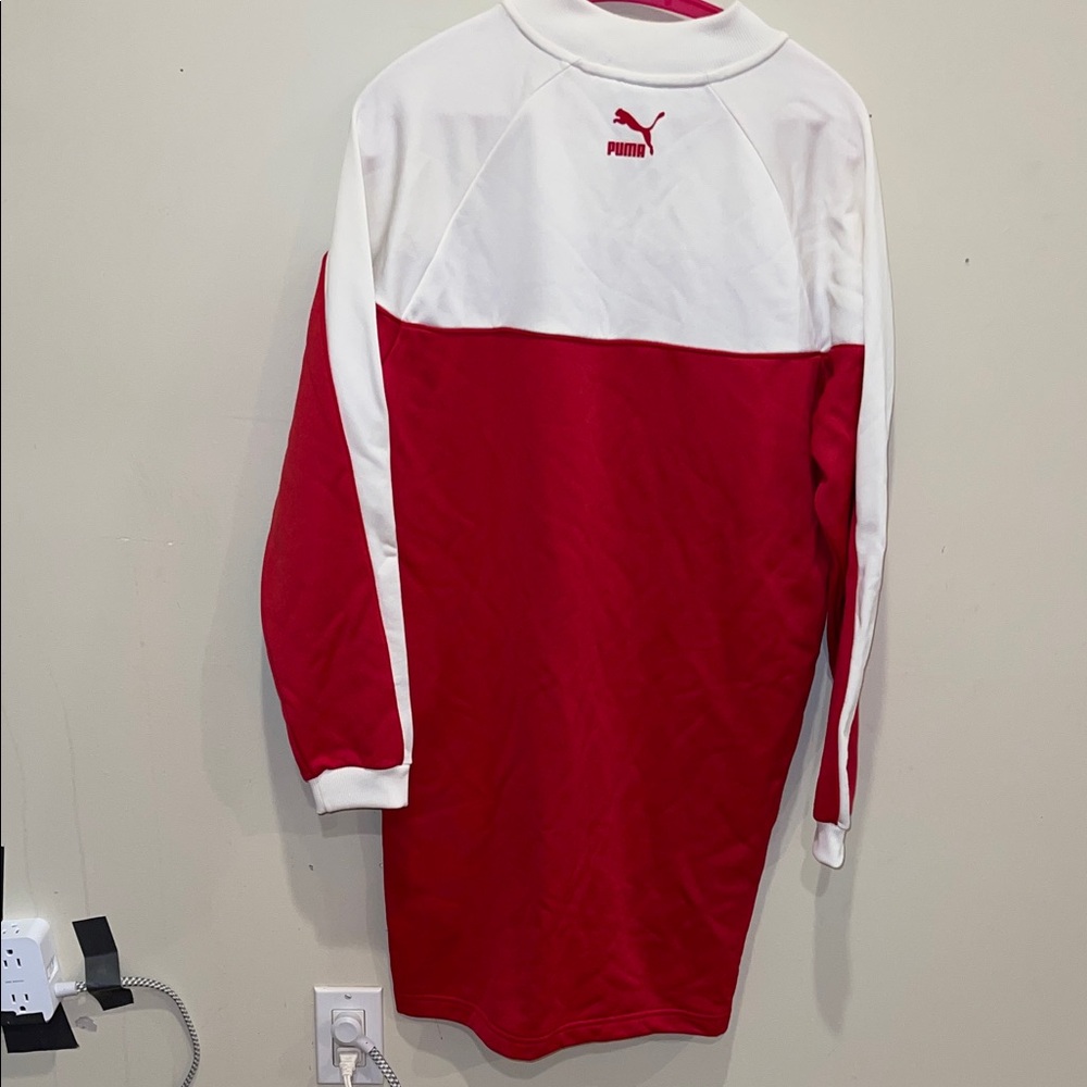 Puma Women's Red and White Half-Zip Sweatshirt Dress - Picture 7 of 7